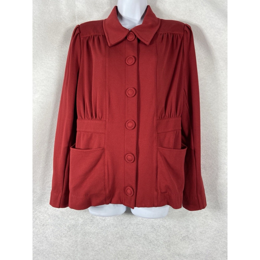 CAbi Spencer Jacket Women's Large Red Blazer Style 3906 Snap Long Sleeve